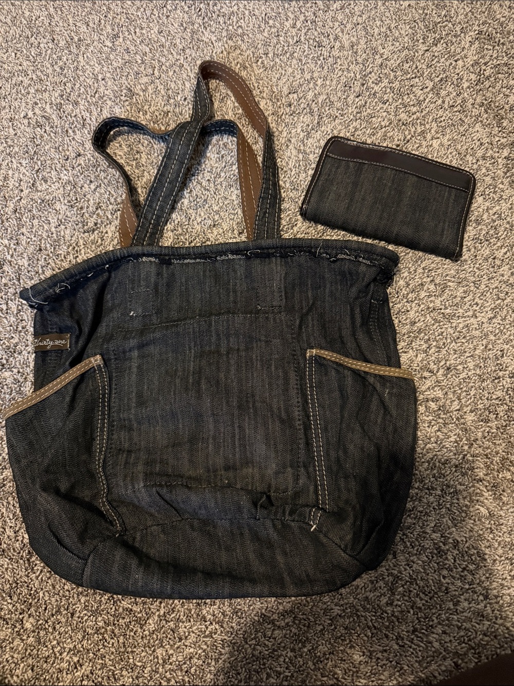 Dark Denim Tote Bag with Matching Wallet